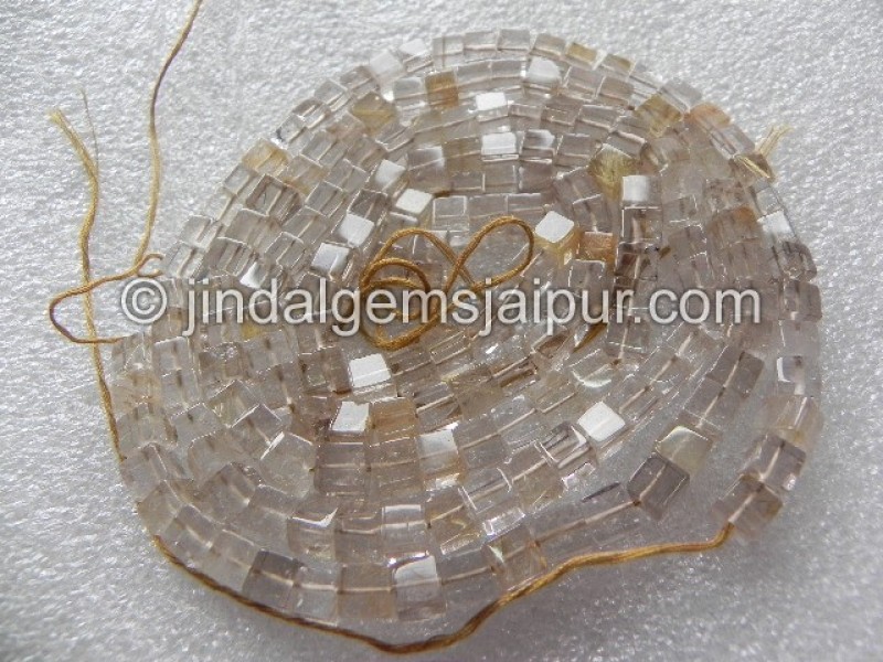 Golden Rutile Plain Cube Shape Beads